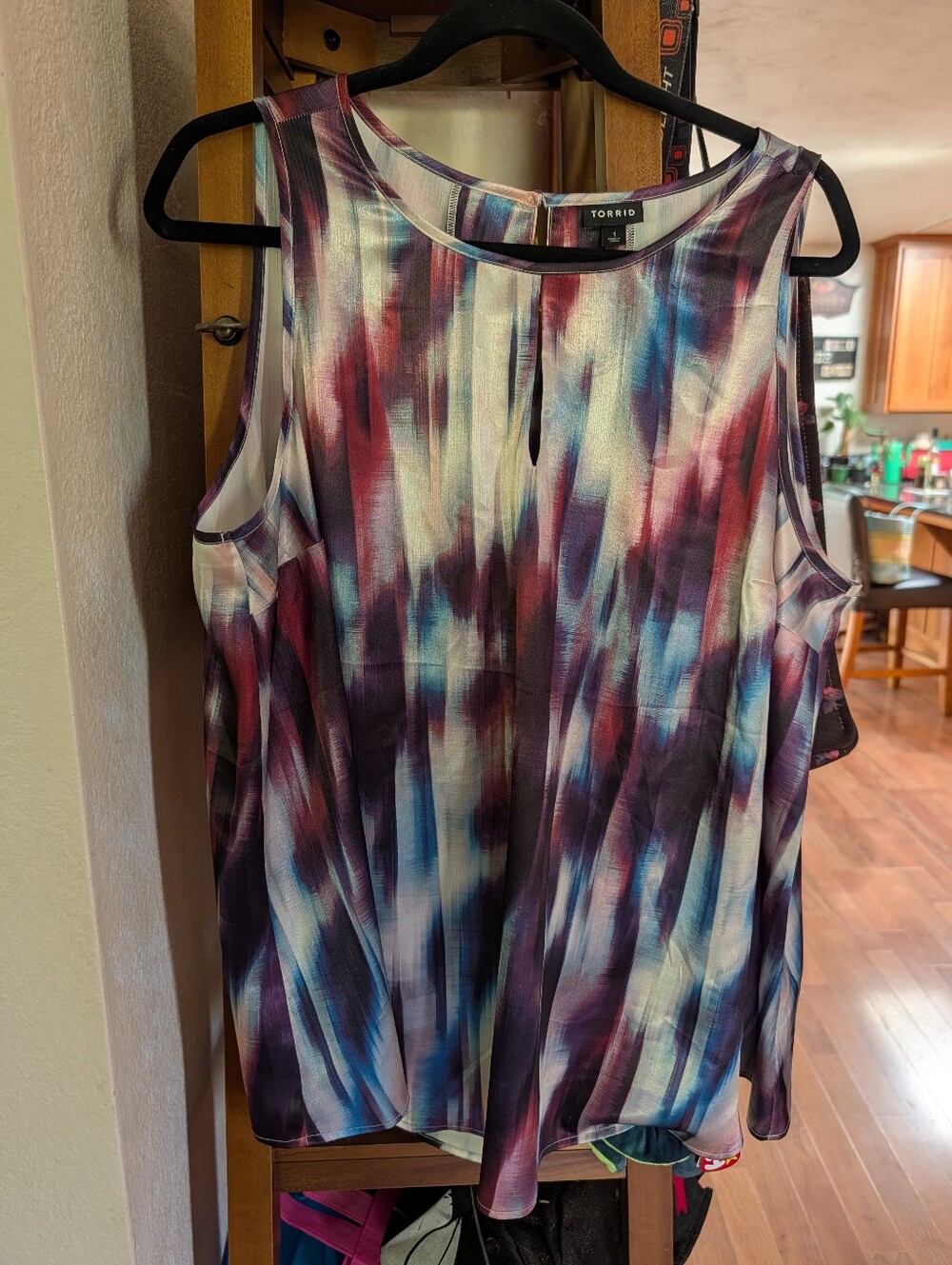 TORRID Multi Tie-Dye Stripe Shine Gauze Swing Tank Blue Purple
